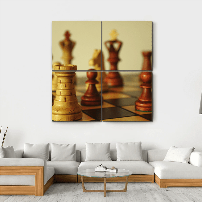 Brown Chess Pieces Canvas Wall Art-4 Square-Gallery Wrap-17&quot; x 17&quot;-Tiaracle