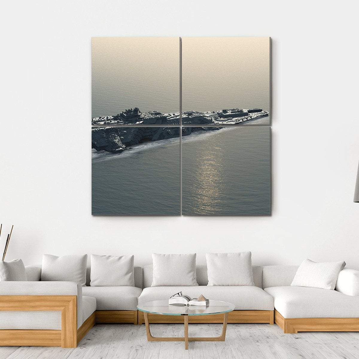 Battleship At Sea Canvas Wall Art-4 Square-Gallery Wrap-17" x 17"-Tiaracle