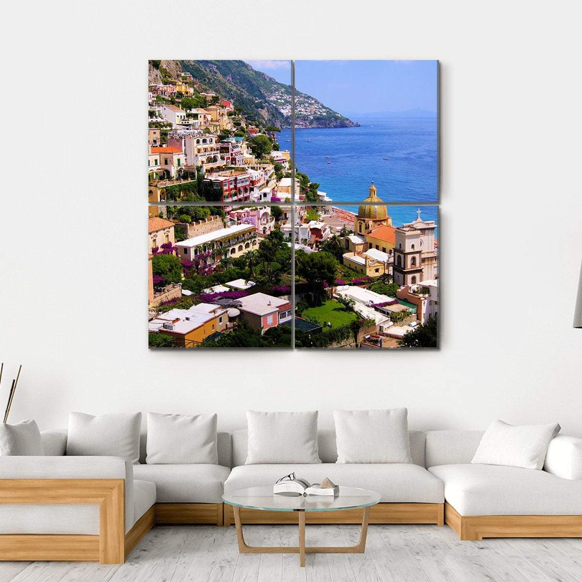 Town Of Positano On Amalfi Coast Canvas Wall Art-4 Square-Gallery Wrap-17" x 17"-Tiaracle