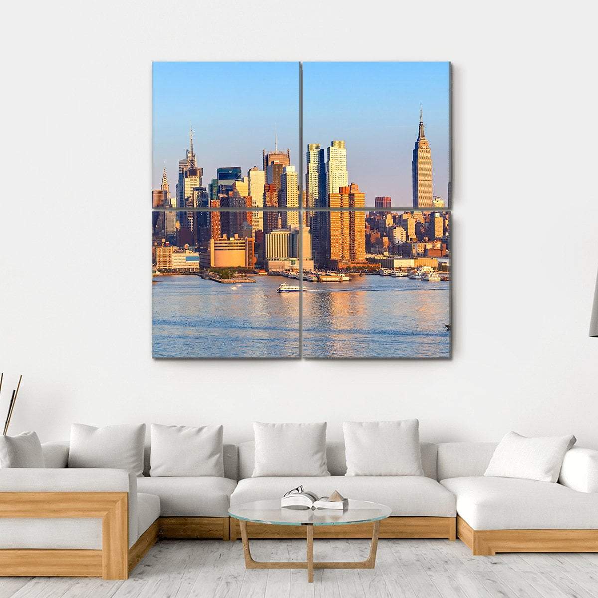 Panoramic View Of Manhattan Canvas Wall Art-4 Square-Gallery Wrap-17" x 17"-Tiaracle