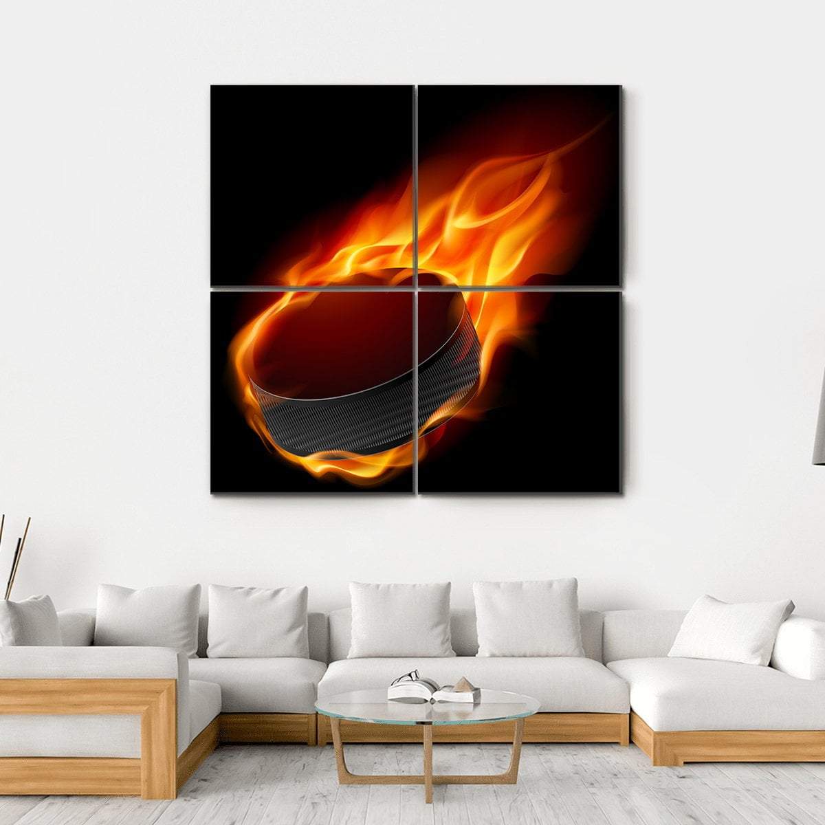 Burning Hockey Puck Canvas Wall Art-4 Square-Gallery Wrap-17" x 17"-Tiaracle