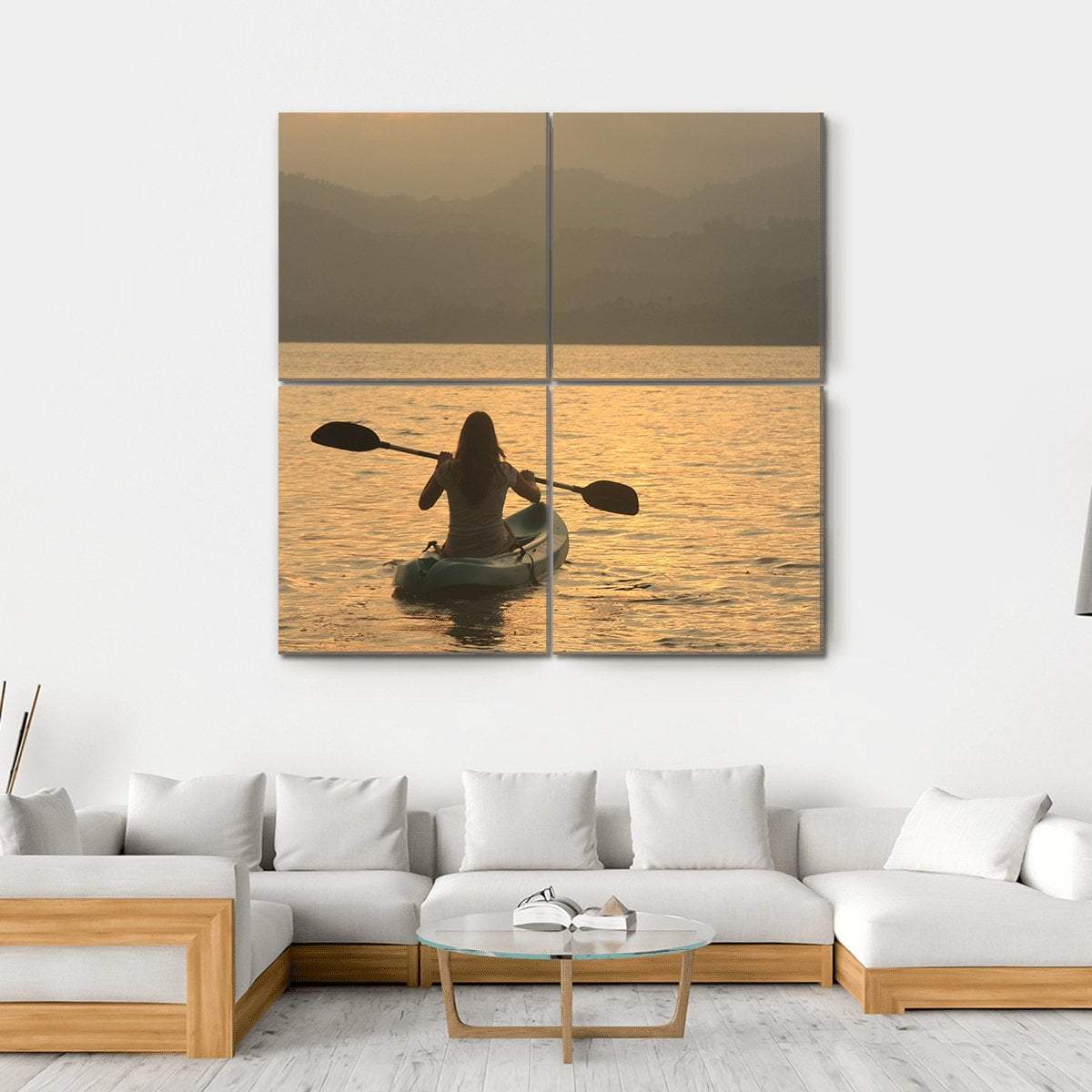 Kayaking At Sunrise Canvas Wall Art-4 Square-Gallery Wrap-17" x 17"-Tiaracle