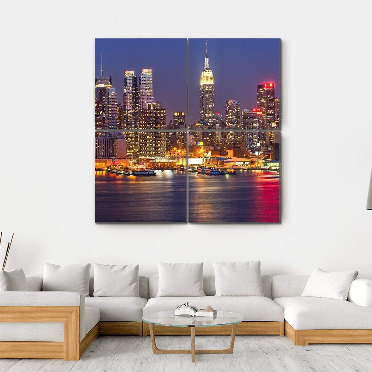 Manhattan At Night Canvas Wall Art-4 Square-Gallery Wrap-17" x 17"-Tiaracle
