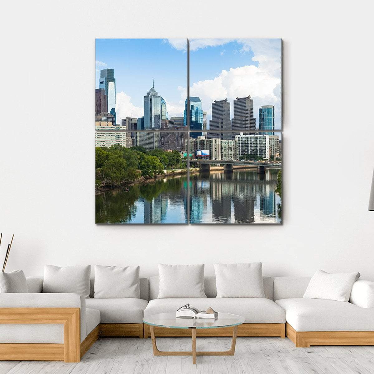 Skyline View Of Philadelphia Canvas Wall Art-4 Square-Gallery Wrap-17" x 17"-Tiaracle