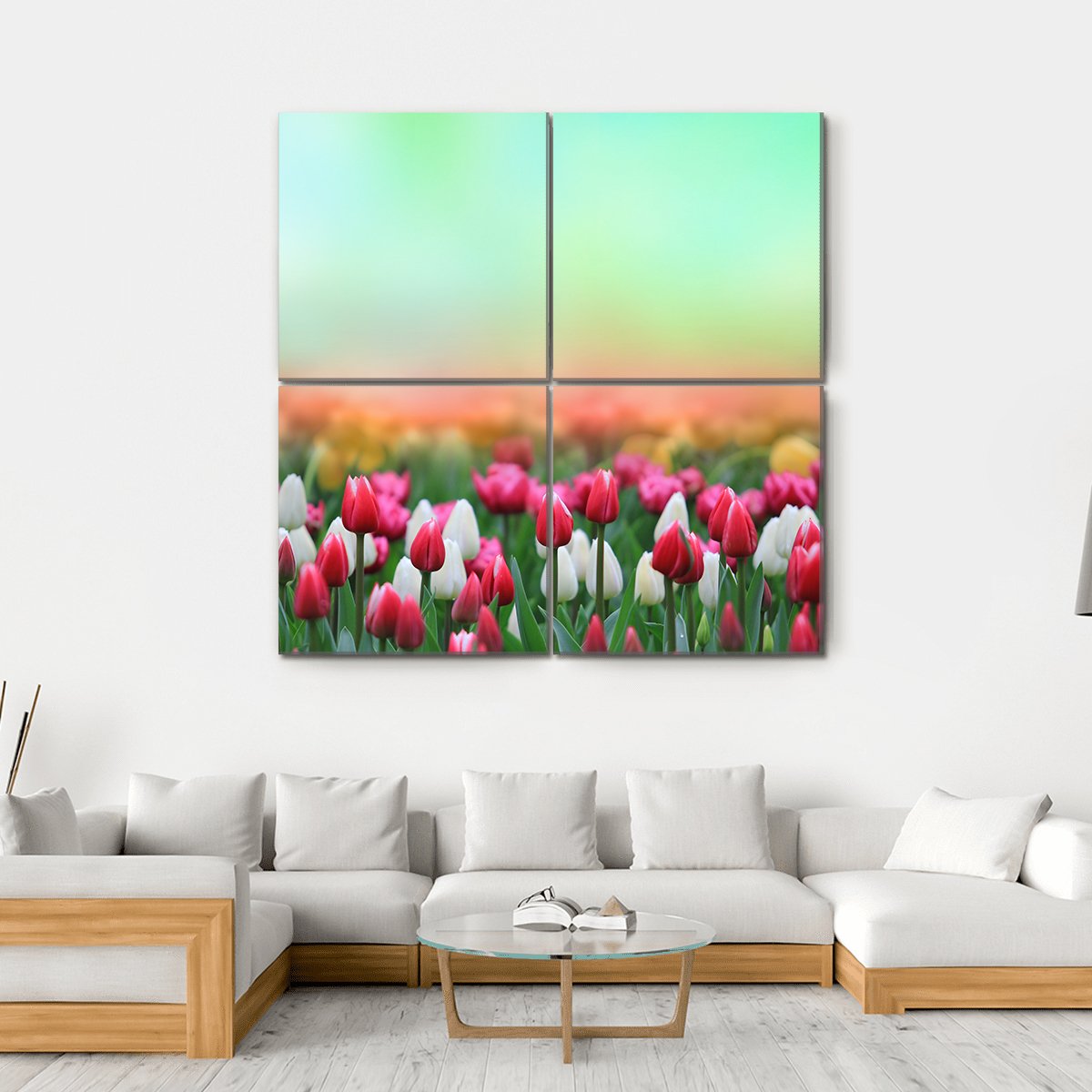 Beautiful Tulips Field Canvas Wall Art-4 Square-Gallery Wrap-17" x 17"-Tiaracle
