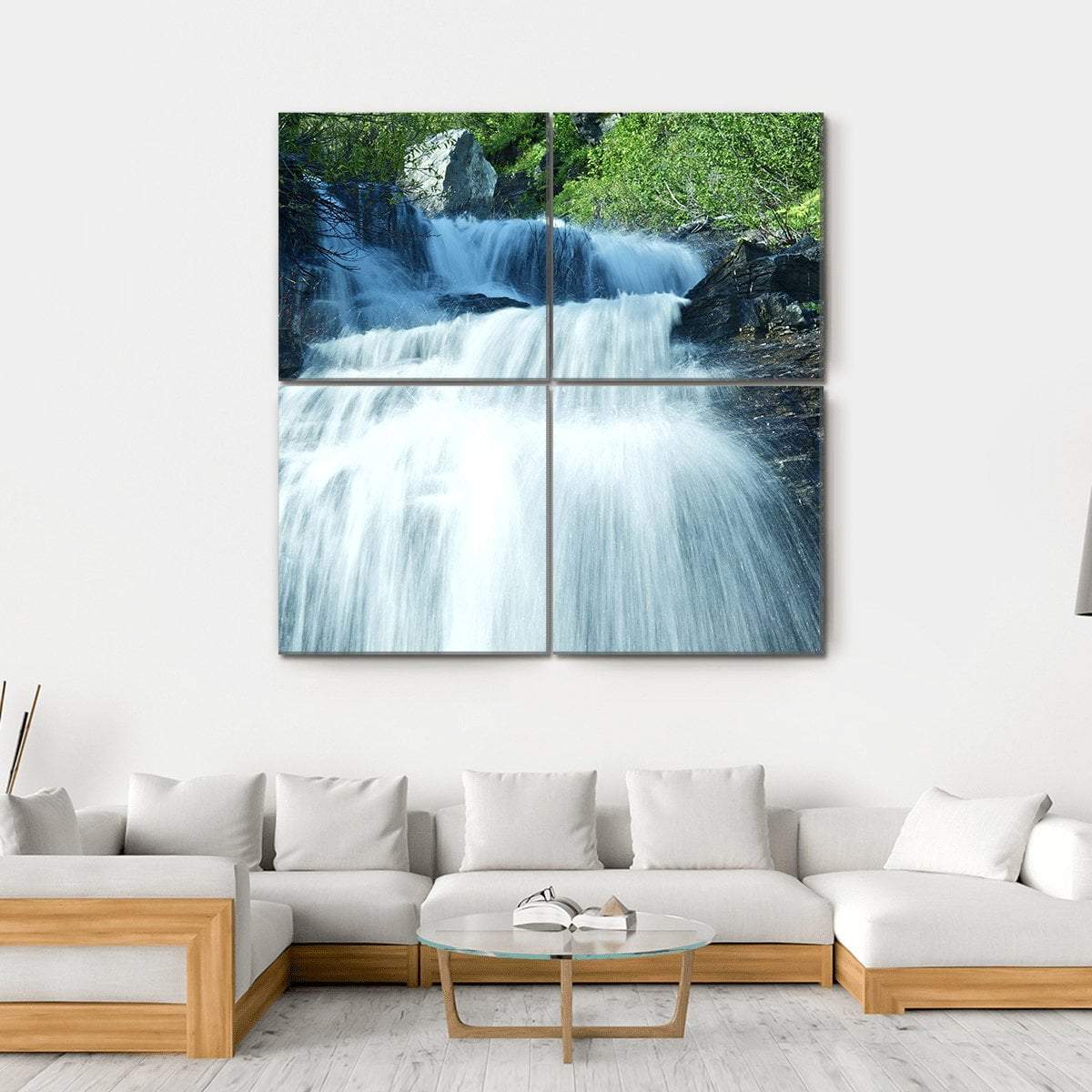 Mountain Waterfall Glacier Canvas Wall Art-4 Square-Gallery Wrap-17" x 17"-Tiaracle