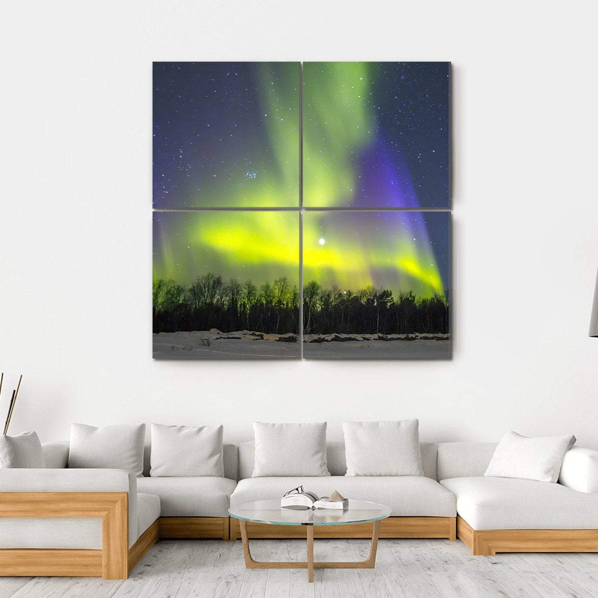 Northern Lights Over Snowscape Canvas Wall Art-4 Square-Gallery Wrap-17" x 17"-Tiaracle