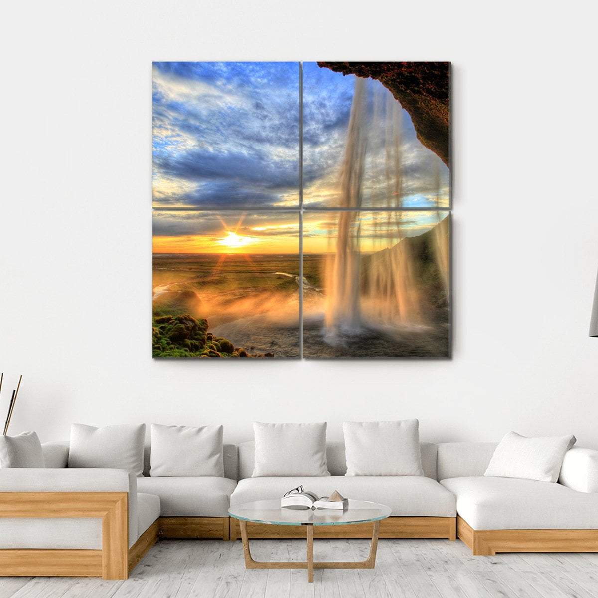 Seljalandfoss Waterfall At Sunset In Iceland Canvas Wall Art-4 Square-Gallery Wrap-17" x 17"-Tiaracle