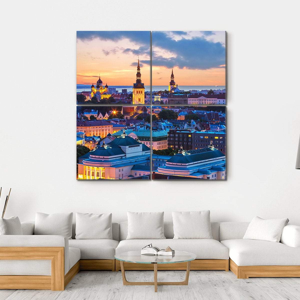 Evening Panorama Of Tallinn Canvas Wall Art-4 Square-Gallery Wrap-17" x 17"-Tiaracle