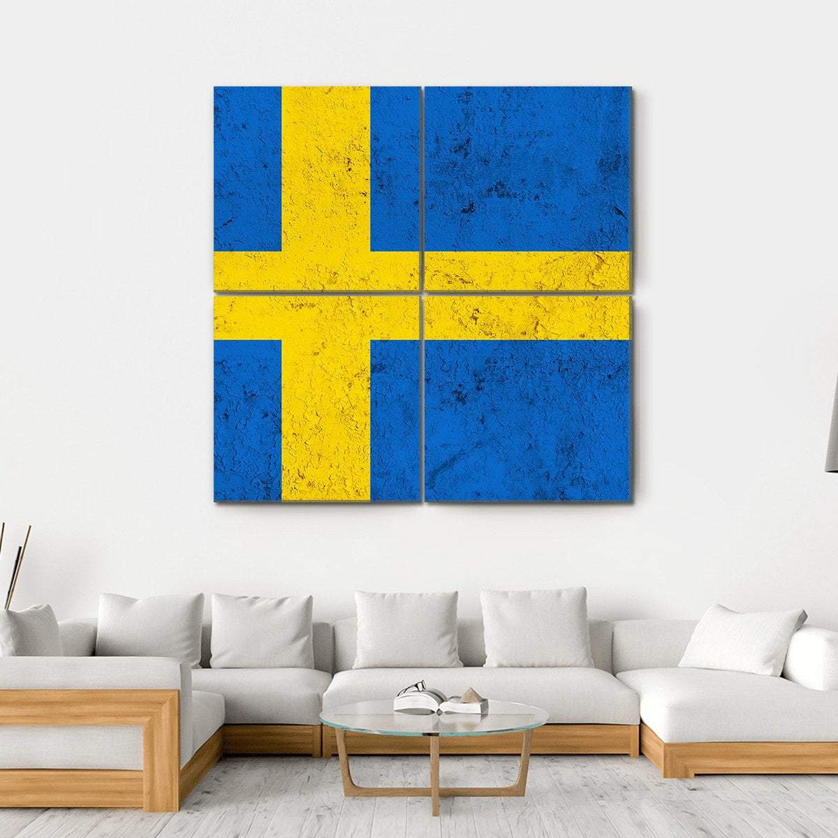 Weathered Swedish Flag Canvas Wall Art-4 Square-Gallery Wrap-17" x 17"-Tiaracle
