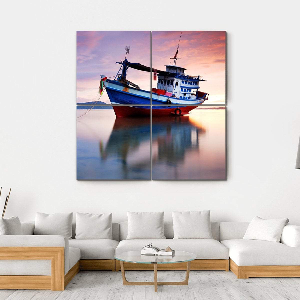 Thai Fishing Boat Canvas Wall Art-4 Square-Gallery Wrap-17" x 17"-Tiaracle