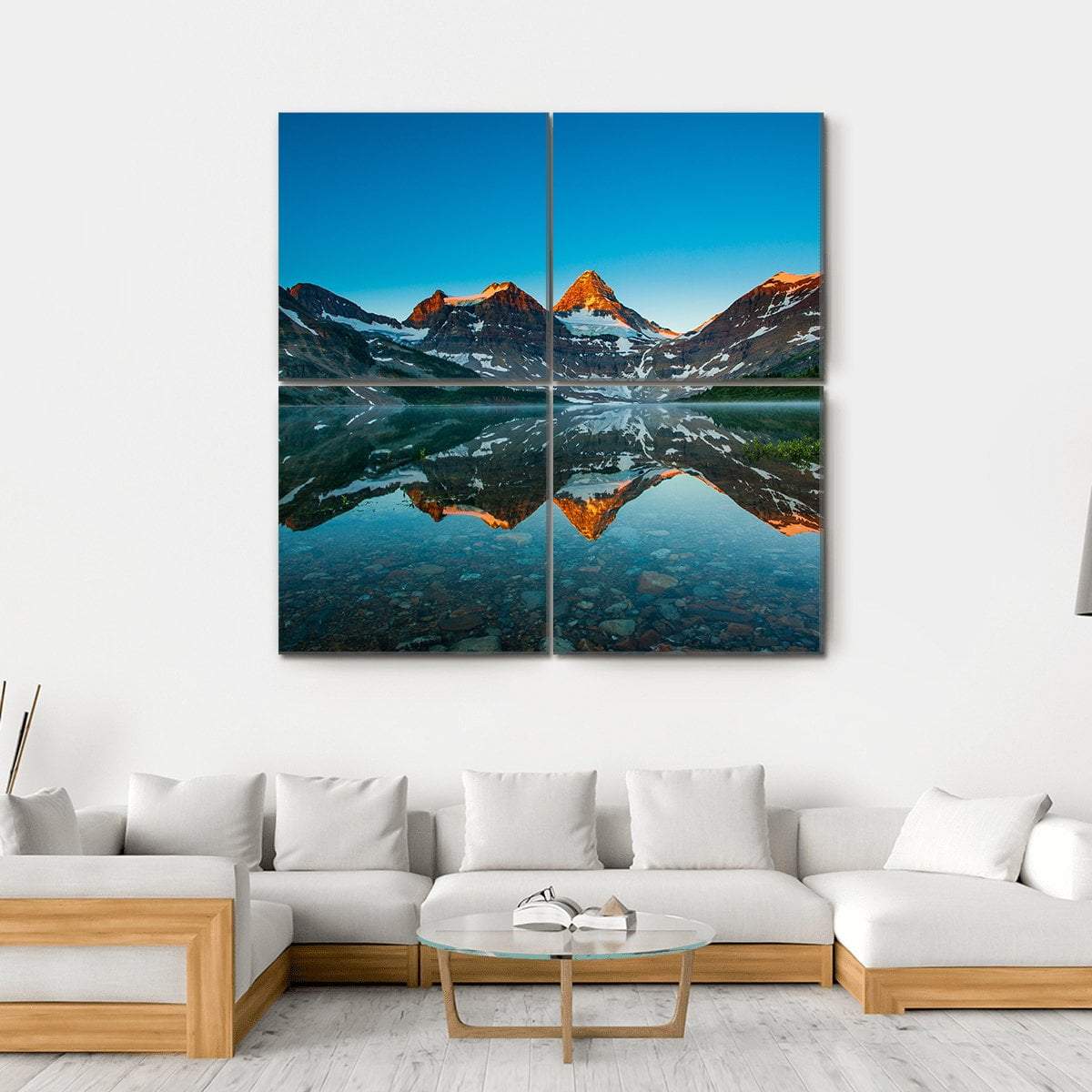 Reflection Of Mount Assiniboine Canvas Wall Art-4 Square-Gallery Wrap-17" x 17"-Tiaracle