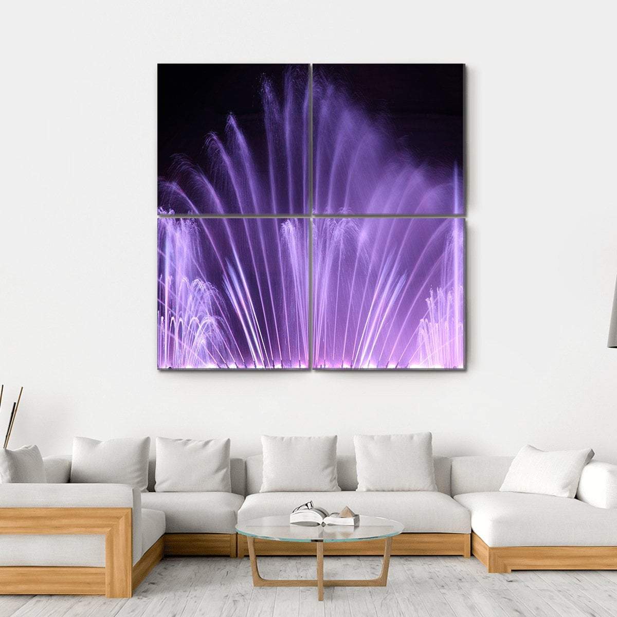 Purple Dancing Fountains Canvas Wall Art-4 Square-Gallery Wrap-17" x 17"-Tiaracle