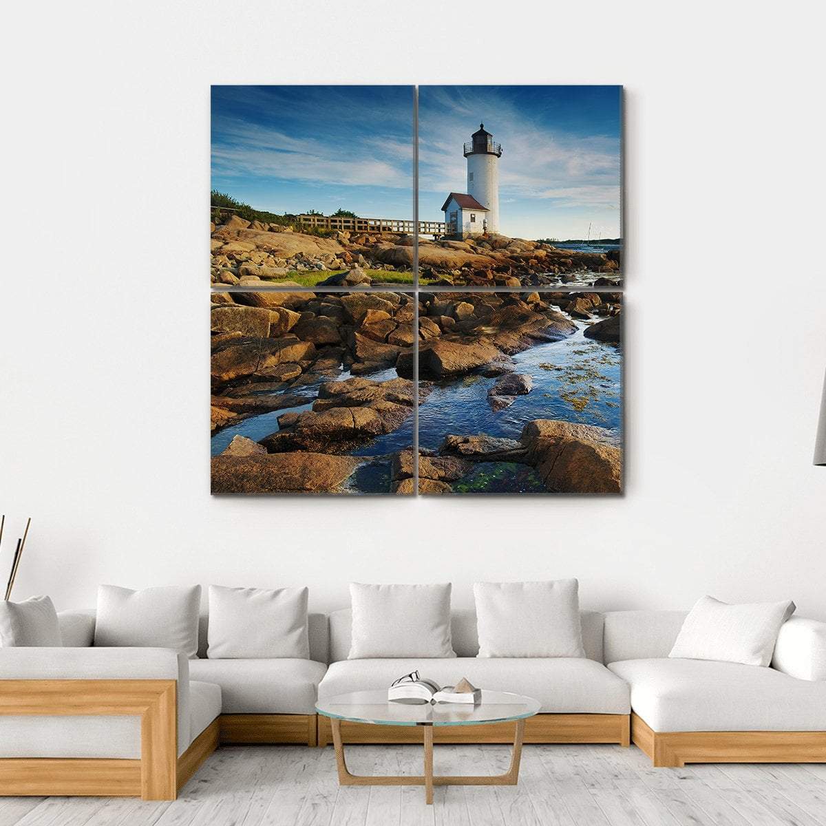 Annisquam Lighthouse Massachusetts Canvas Wall Art-4 Square-Gallery Wrap-17" x 17"-Tiaracle