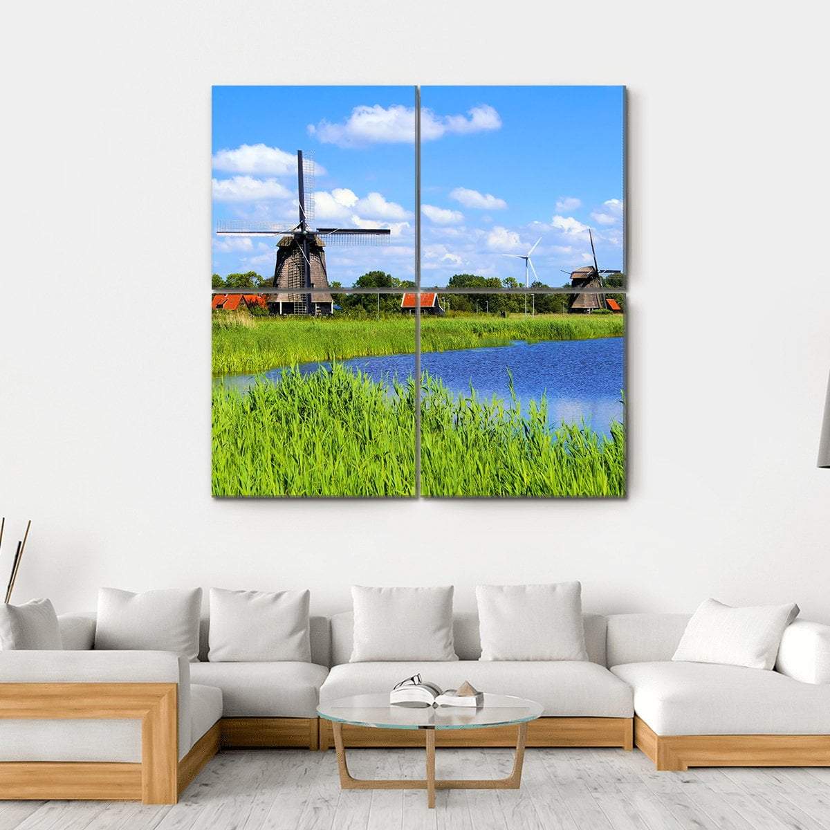 Windmills Along A Canal Near Alkmaar Canvas Wall Art-4 Square-Gallery Wrap-17" x 17"-Tiaracle