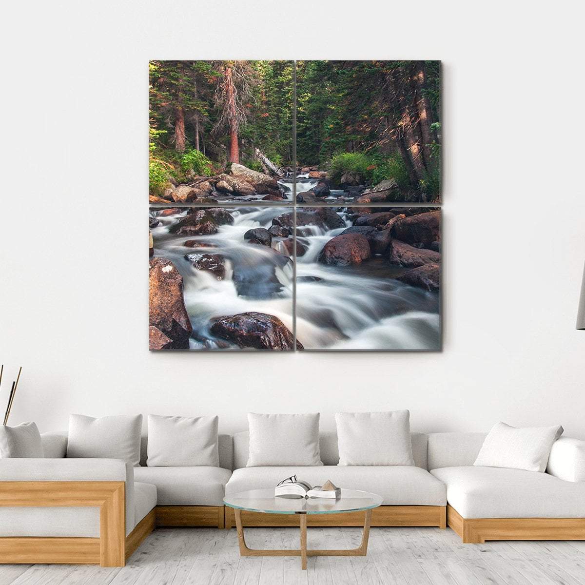 Dreamy Mountain Stream Canvas Wall Art-4 Square-Gallery Wrap-17" x 17"-Tiaracle