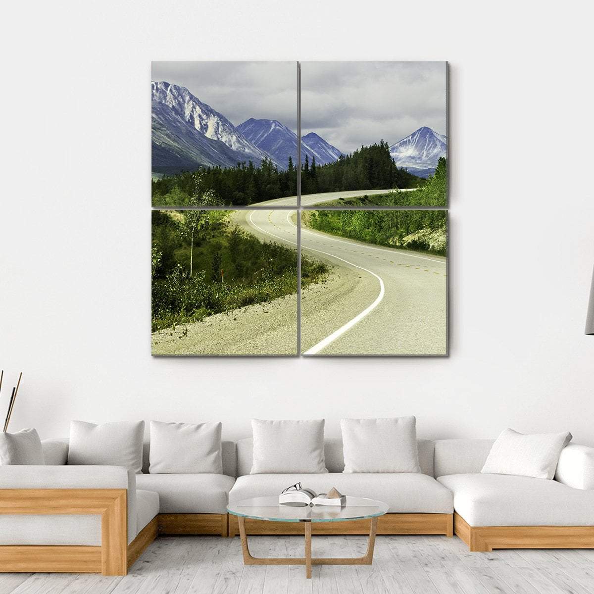 Road In Mountain Alaska Canvas Wall Art-4 Square-Gallery Wrap-17" x 17"-Tiaracle
