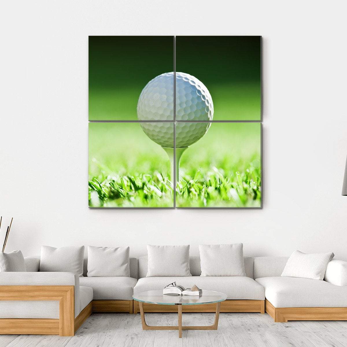 Golf Ball On Green Grass Canvas Wall Art-4 Square-Gallery Wrap-17" x 17"-Tiaracle