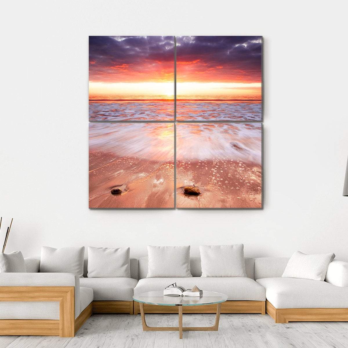 Glorious Sunset Up The Surf Canvas Wall Art-4 Square-Gallery Wrap-17" x 17"-Tiaracle