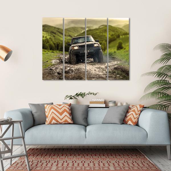 4*4 Crossing Puddly Road Canvas Wall Art-4 Horizontal-Gallery Wrap-34" x 24"-Tiaracle