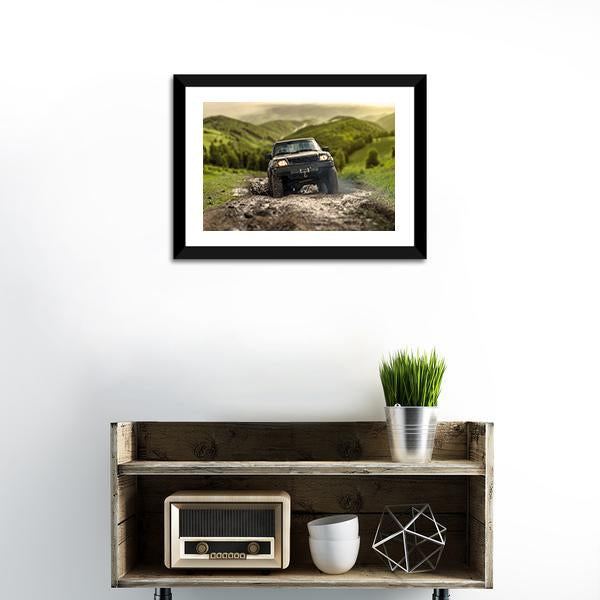 4*4 Crossing Puddly Road Canvas Wall Art-1 Piece-Framed Print-20" x 16"-Tiaracle