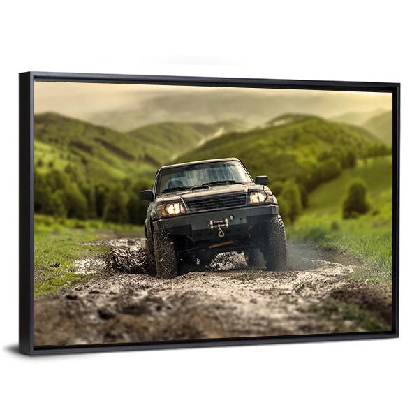 4*4 Crossing Puddly Road Canvas Wall Art-3 Horizontal-Gallery Wrap-25" x 16"-Tiaracle