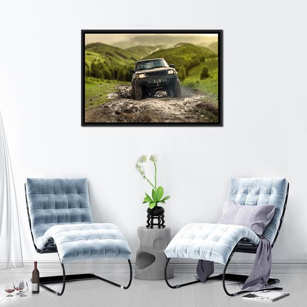 4*4 Crossing Puddly Road Canvas Wall Art-3 Horizontal-Gallery Wrap-25" x 16"-Tiaracle