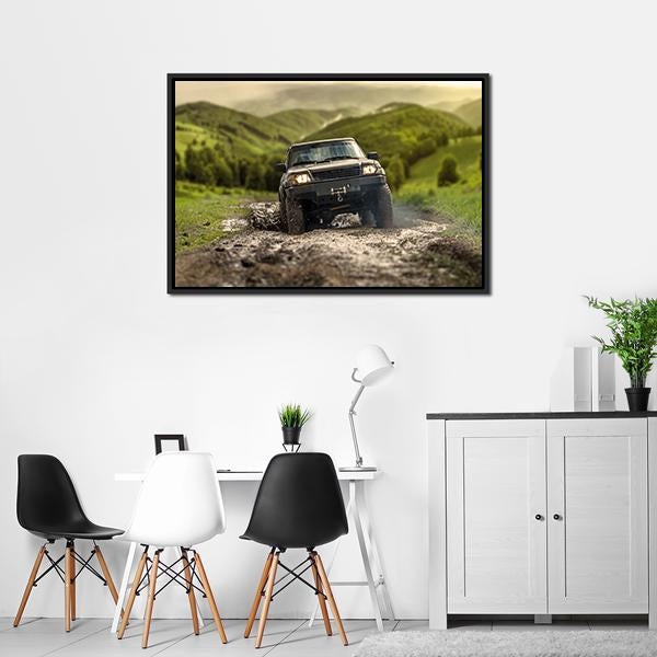 4*4 Crossing Puddly Road Canvas Wall Art-3 Horizontal-Gallery Wrap-25" x 16"-Tiaracle