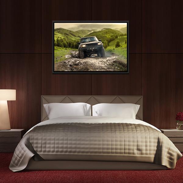 4*4 Crossing Puddly Road Canvas Wall Art-3 Horizontal-Gallery Wrap-25" x 16"-Tiaracle