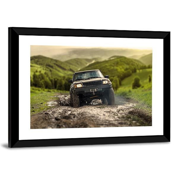 4*4 Crossing Puddly Road Canvas Wall Art-3 Horizontal-Gallery Wrap-25" x 16"-Tiaracle