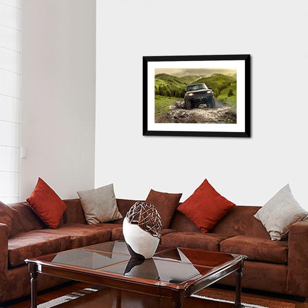 4*4 Crossing Puddly Road Canvas Wall Art-3 Horizontal-Gallery Wrap-25" x 16"-Tiaracle