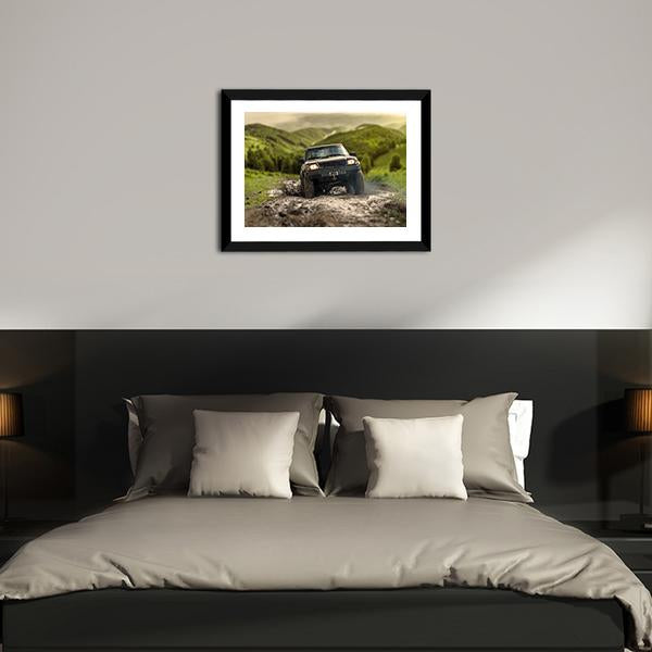 4*4 Crossing Puddly Road Canvas Wall Art-3 Horizontal-Gallery Wrap-25" x 16"-Tiaracle