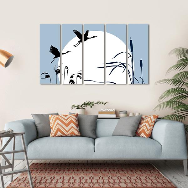 Flying Birds Silhouette Canvas Wall Art-5 Horizontal-Gallery Wrap-22" x 12"-Tiaracle