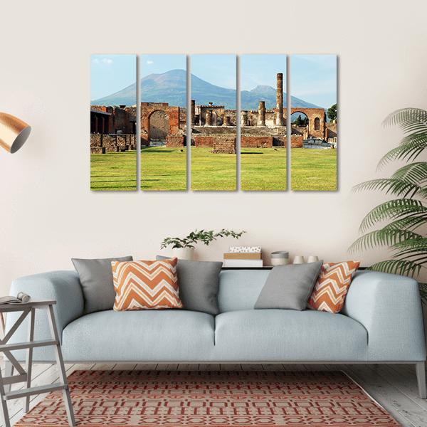 Pompei Ruins In Italy With Mount Vesuvius Canvas Wall Art-5 Horizontal-Gallery Wrap-22" x 12"-Tiaracle