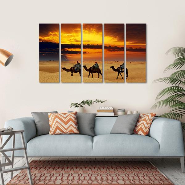 Camel Caravan Canvas Wall Art-5 Horizontal-Gallery Wrap-22" x 12"-Tiaracle
