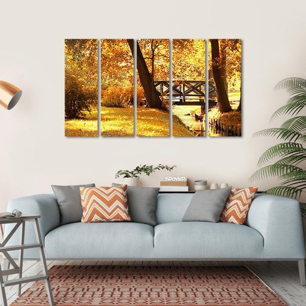 Gold Fall In Park Canvas Wall Art-5 Horizontal-Gallery Wrap-22" x 12"-Tiaracle