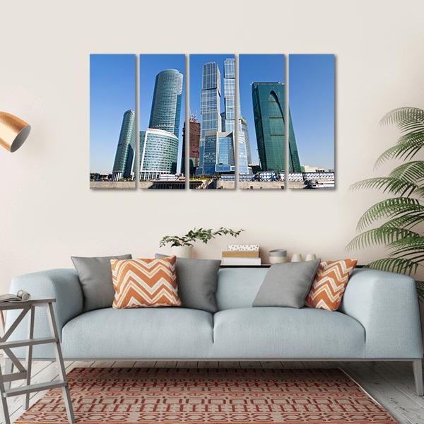 Skyscrapers Of Moscow City Under Blue Sky Canvas Wall Art-5 Horizontal-Gallery Wrap-22" x 12"-Tiaracle