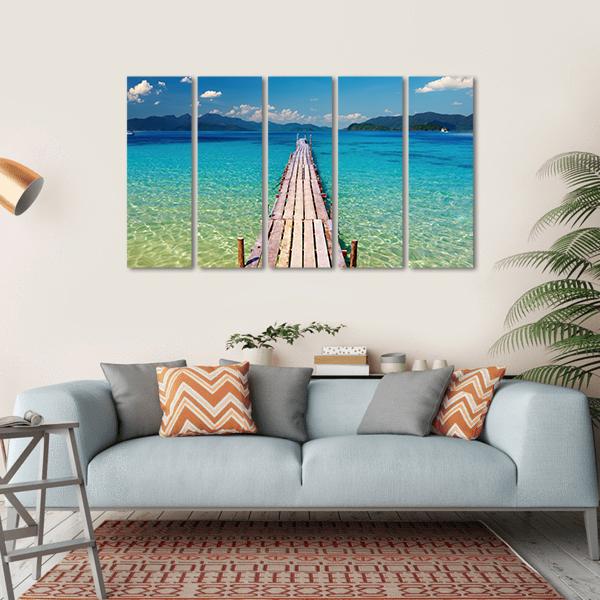 View Of Wooden Pier In Thailand Canvas Wall Art-5 Horizontal-Gallery Wrap-22" x 12"-Tiaracle