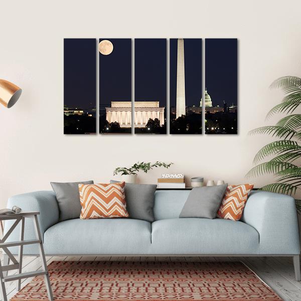 Full Moon Above Lincoln Memorial Canvas Wall Art-5 Horizontal-Gallery Wrap-22" x 12"-Tiaracle