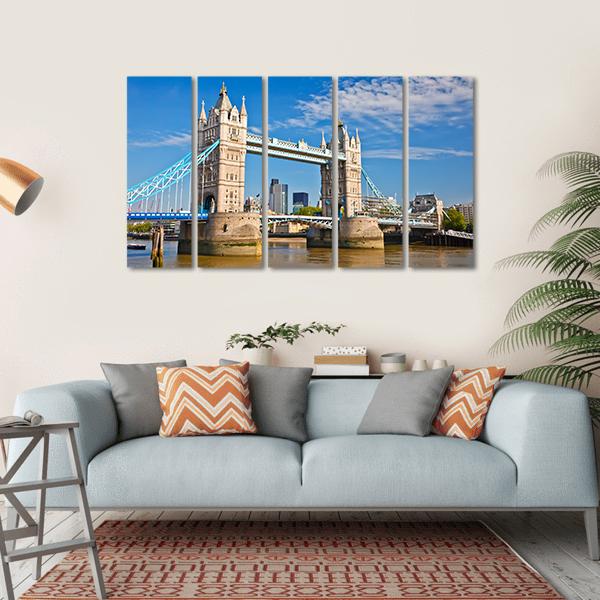 Tower Bridge In London Under Blue Sky Canvas Wall Art-5 Horizontal-Gallery Wrap-22" x 12"-Tiaracle