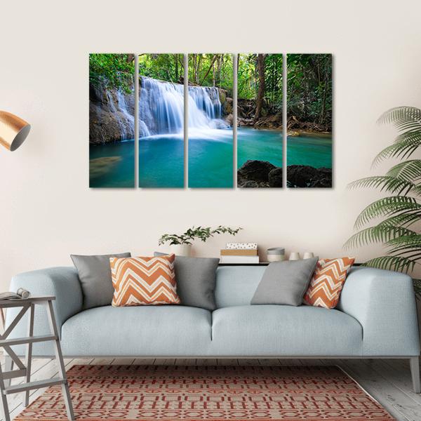 Waterfall In Kanchanaburi Canvas Wall Art-5 Horizontal-Gallery Wrap-22" x 12"-Tiaracle