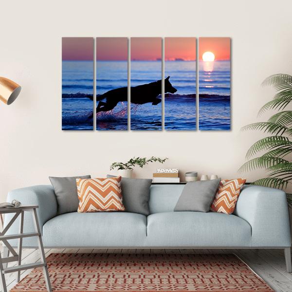 Dog Running On Beach Canvas Wall Art-5 Horizontal-Gallery Wrap-22&quot; x 12&quot;-Tiaracle