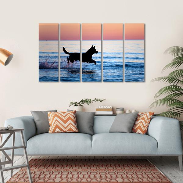 Dog Running On Water Canvas Wall Art-5 Horizontal-Gallery Wrap-22" x 12"-Tiaracle