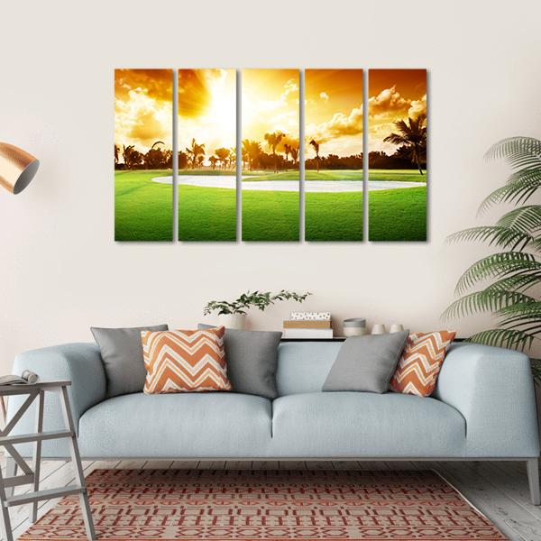Sunset On Golf Field Canvas Wall Art-5 Horizontal-Gallery Wrap-22" x 12"-Tiaracle