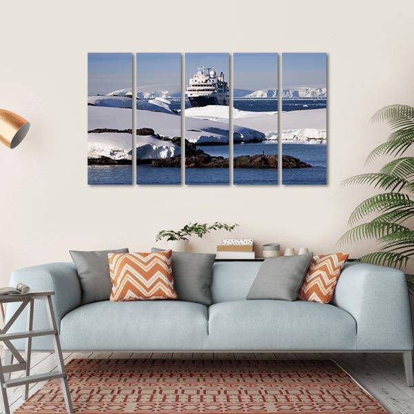 Cruise Ship In Antarctic Canvas Wall Art-5 Horizontal-Gallery Wrap-22" x 12"-Tiaracle