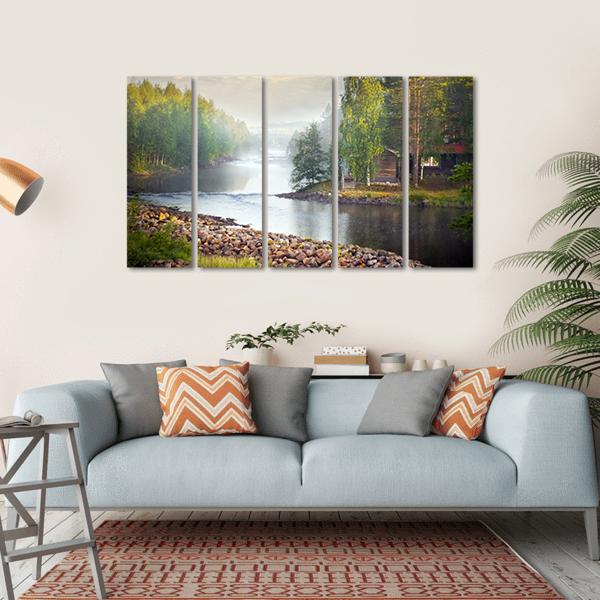 Fog Over River Canvas Wall Art-5 Horizontal-Gallery Wrap-22" x 12"-Tiaracle