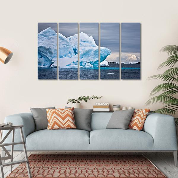 Huge Iceberg In Antarctica Dark Sky Canvas Wall Art-5 Horizontal-Gallery Wrap-22" x 12"-Tiaracle