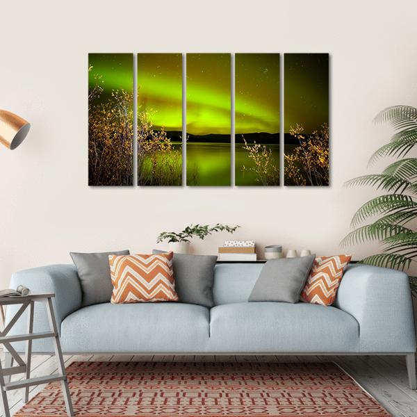 Northern Lights Over Lake Canvas Wall Art-5 Horizontal-Gallery Wrap-22" x 12"-Tiaracle