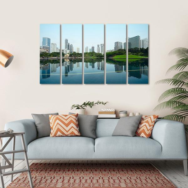 City Reflection In Water Canvas Wall Art-5 Horizontal-Gallery Wrap-22" x 12"-Tiaracle