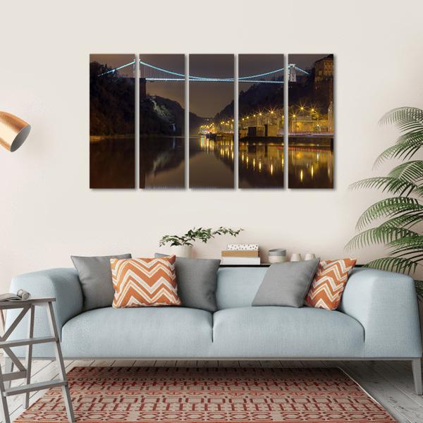 Clifton Bridge At Night Canvas Wall Art-5 Horizontal-Gallery Wrap-22" x 12"-Tiaracle